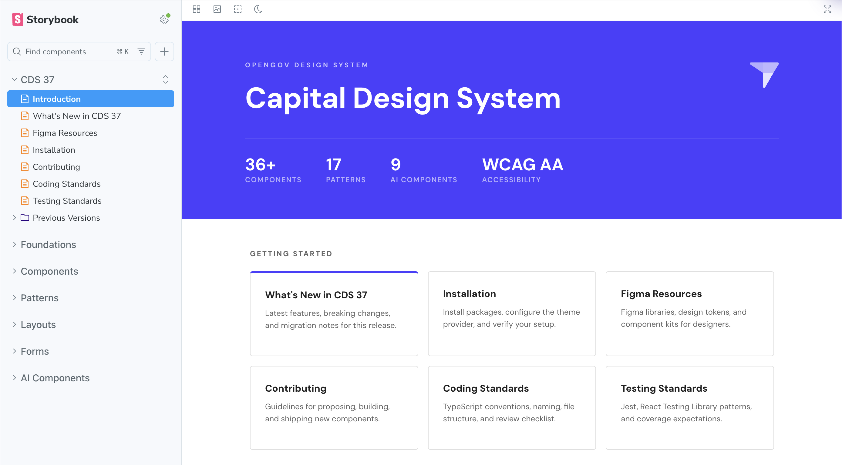 Capital Design System Storybook landing